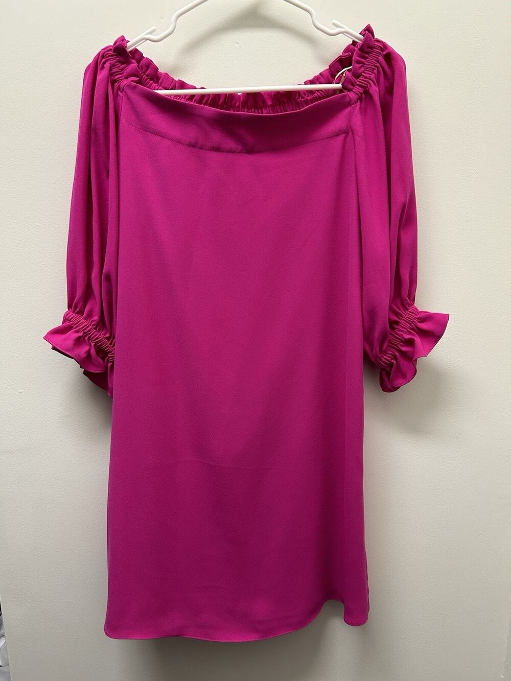 $248 Trina Turk Women's Pink Equinox Ruffled Off-Shoulder Dress Size Small